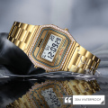 SKMEI 1474 Модные женские цифровые часы из нержавеющей стали с электронным запястьем из алмазного сплава, роскошные золотые часы